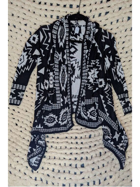 H&M Aztec Cardigan Sweater | Black & White | XS